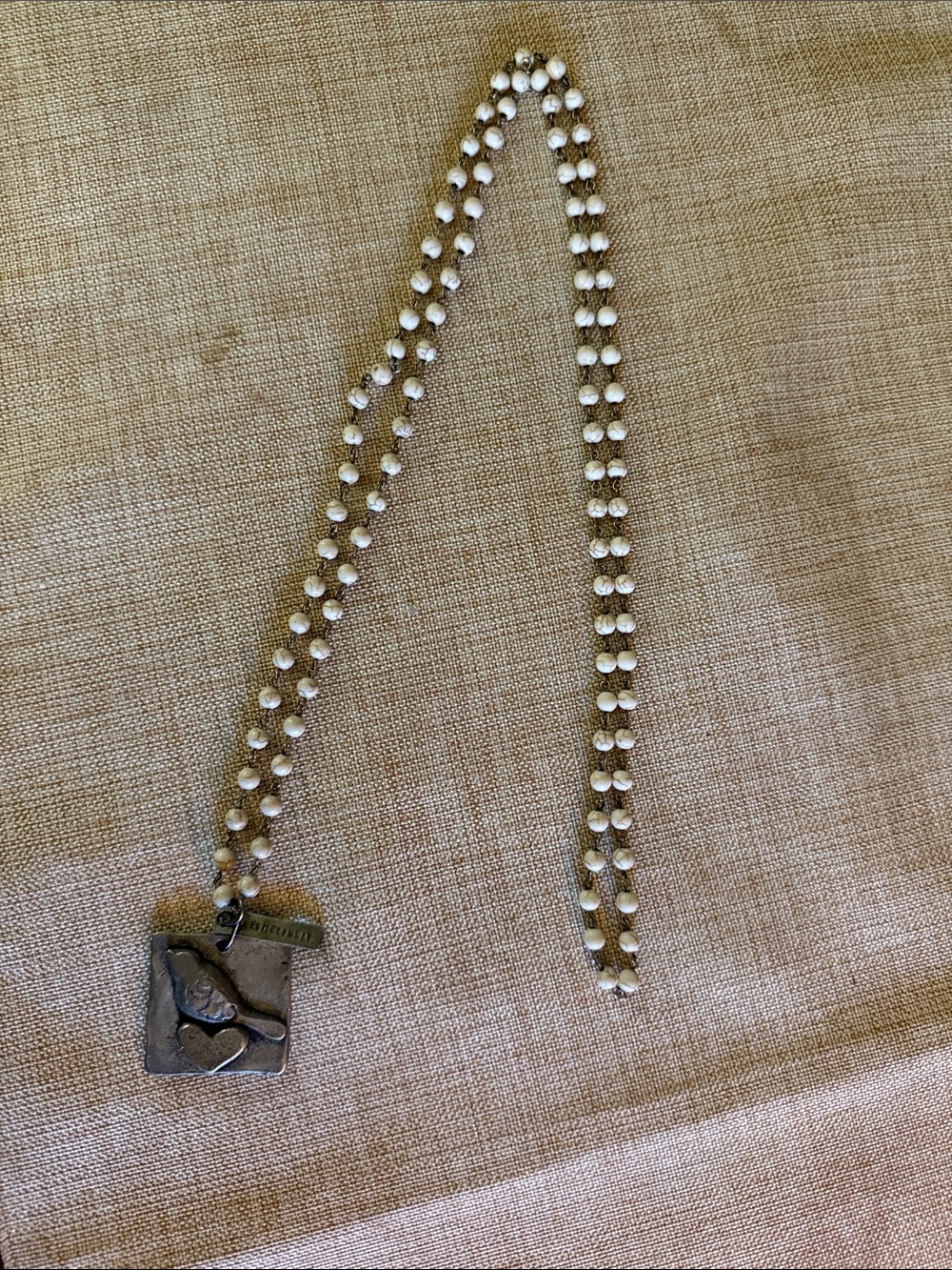 Silver-Tone Heart Pendant Beaded Necklace